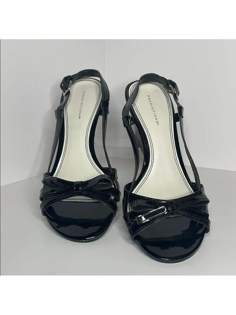 Predictions Black Glossy Slingback Heels 9W EUC